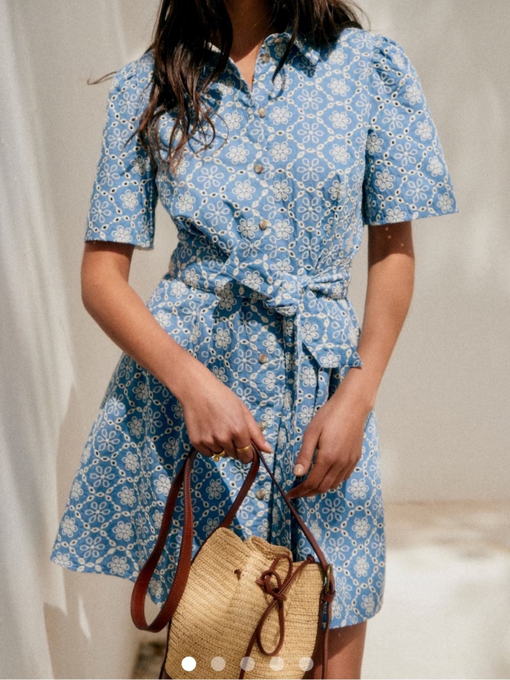 Sezane 🇫🇷 Gemini Mini Dress Blue Broderie Eyelet Organic Cotton US 8 NEW w/ Tag